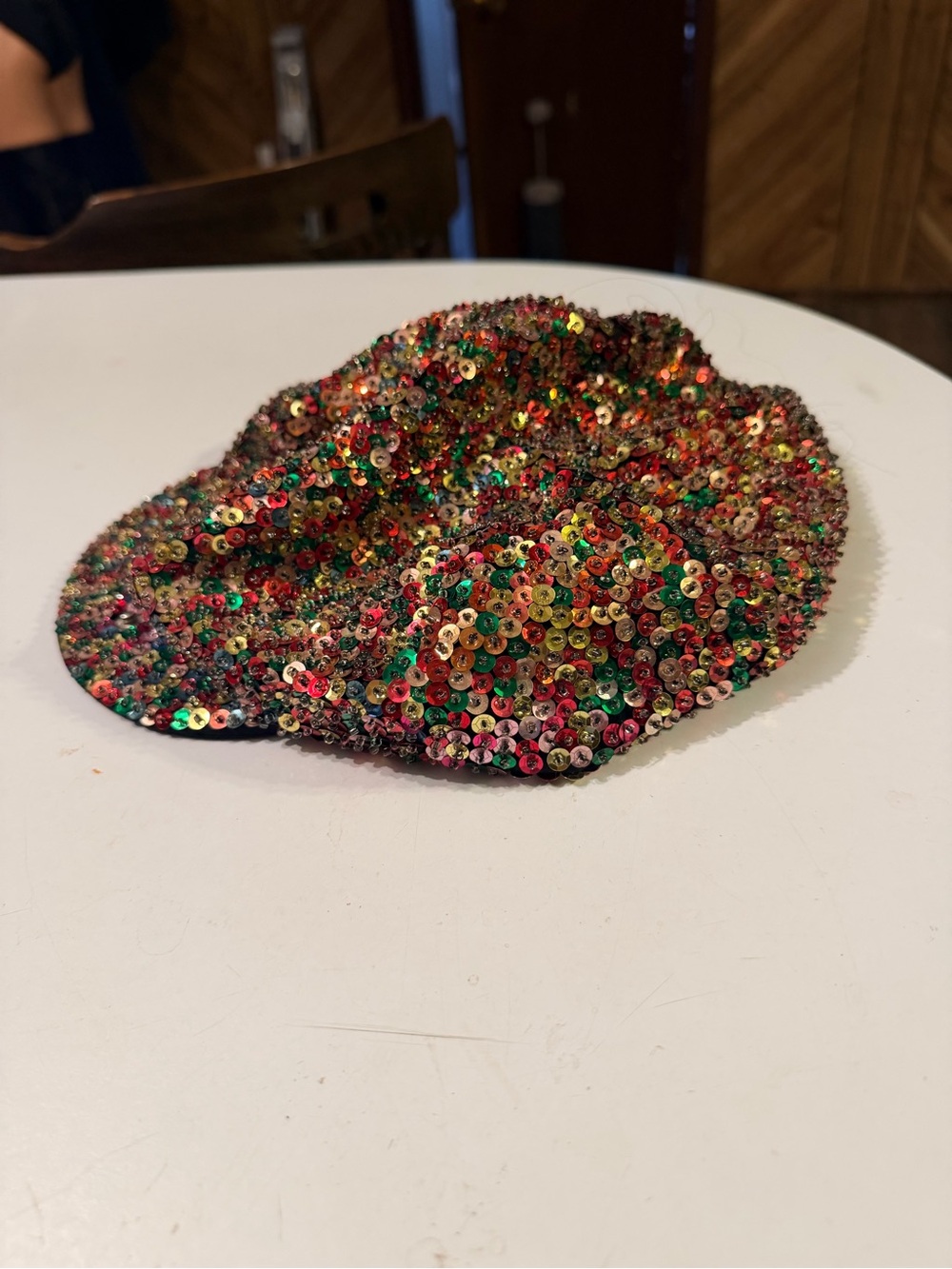 Vintage 90s Ultra Sequined Newsboy Hat Womens Multicolor Beret Paperboy Cap - Picture 4 of 11